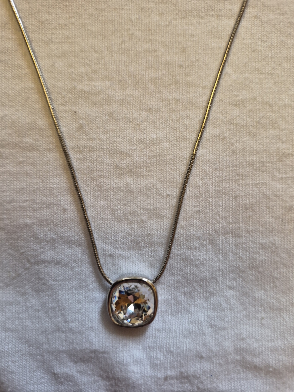 Minimalist Silver Tone Crystal Pendant Necklace Dainty Snake Chain Adjustable